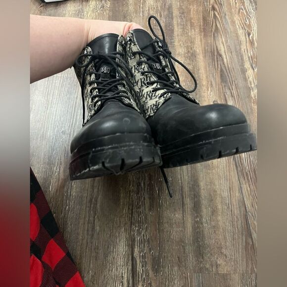 Lauren Ralph Lauren Carlee Logo Lace Up Leather Upper Combat Boot Size 9.5 - Picture 7 of 11